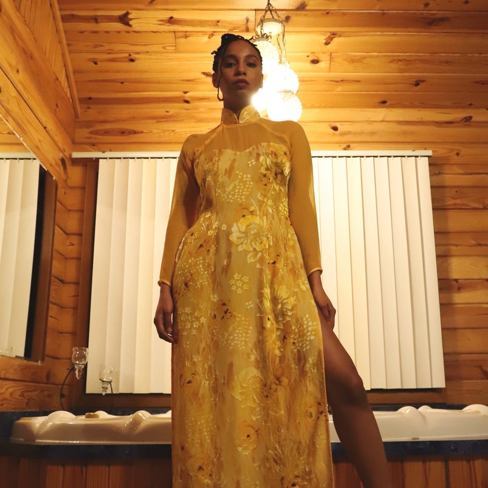 Vintage yellow Qi Pao dress